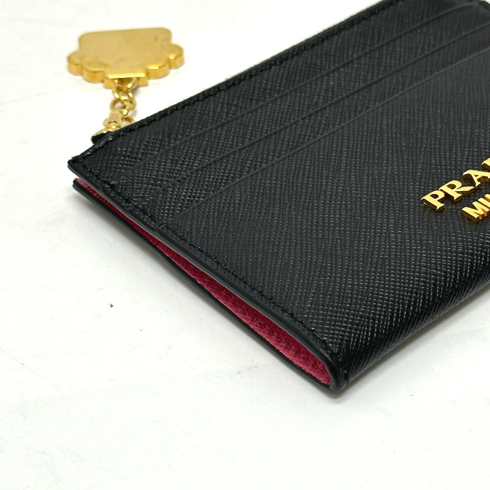 PRADA Coin case Safiano leather black logo robot charm