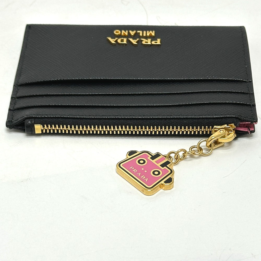 PRADA Coin case Safiano leather black logo robot charm
