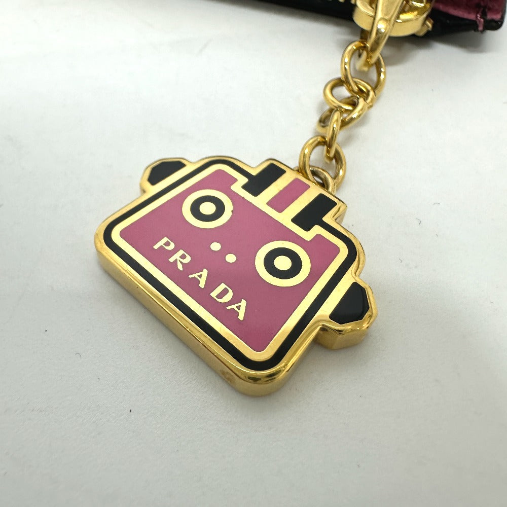 PRADA Coin case Safiano leather black logo robot charm