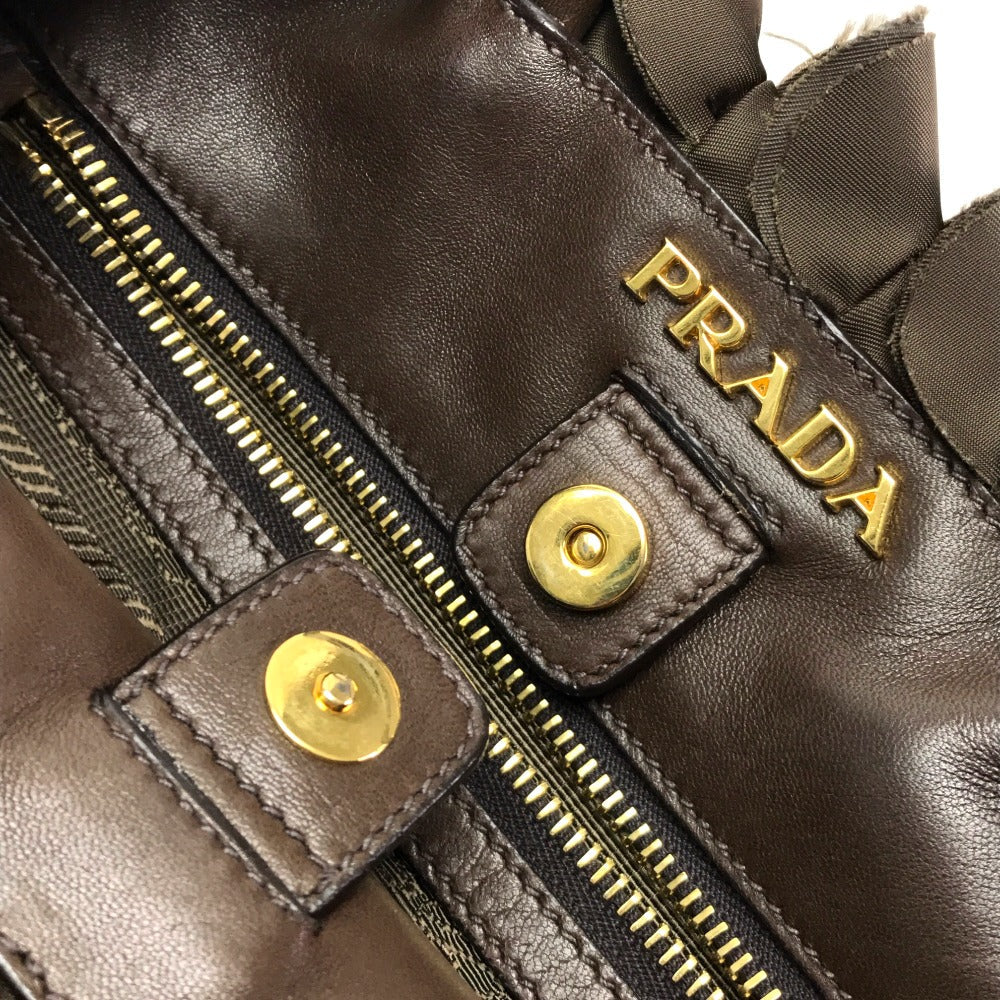 PRADA Tote Bag BN1728 Nylon canvas, leather Brown Frill Women Used Authentic