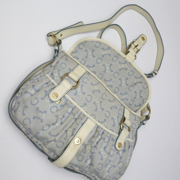 CELINE Shoulder Bag Canvas, Leather light blue Diagonal Women Used Authentic