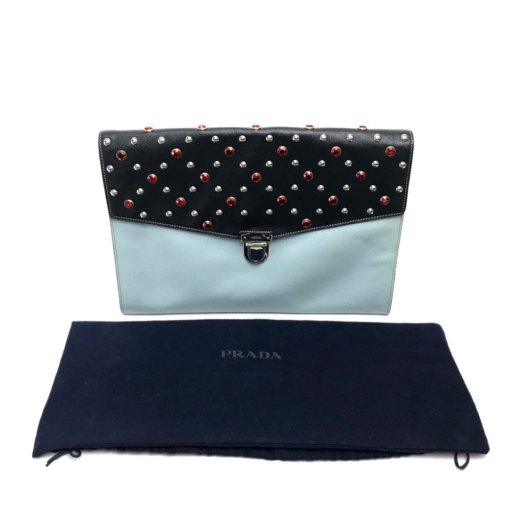 PRADA Clutch bag VR074C leather black Safiano Bijou x studs unisex(Unisex) Used Authentic