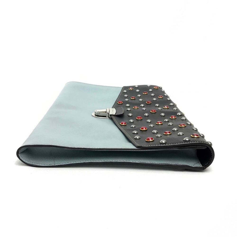 PRADA Clutch bag VR074C leather black Safiano Bijou x studs unisex(Unisex) Used Authentic