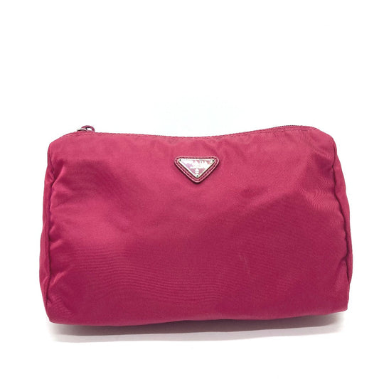 PRADA Pouch Nylon Red triangle plate Women Used Authentic