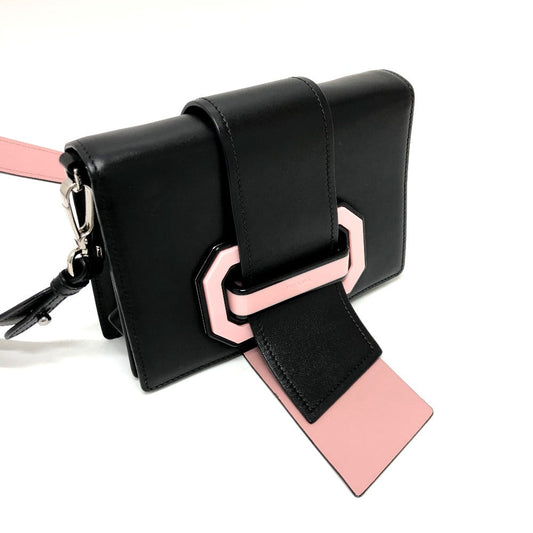 PRADA Shoulder Bag 1BD067 leather black ribbon