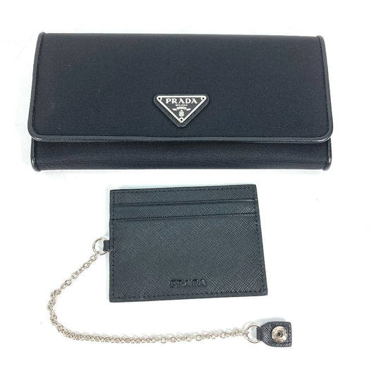 PRADA Folded wallet 1MH132 Nylon canvas, leather black Long Wallet Business Card Case Triangle logo plate Women Used Authentic