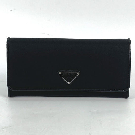 PRADA Folded wallet 1MH132 Nylon canvas, leather black Long Wallet Business Card Case Triangle logo plate Women Used Authentic