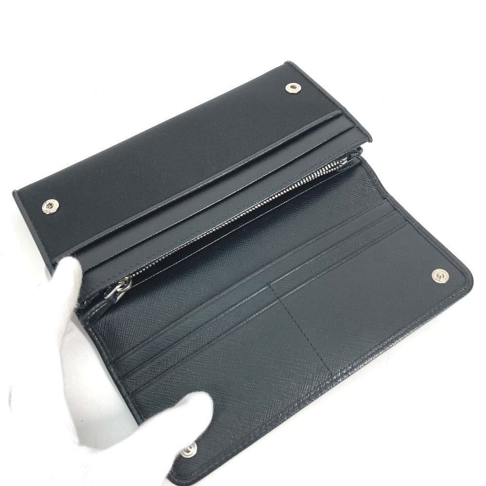 PRADA Folded wallet 1MH132 Nylon canvas, leather black Long Wallet Business Card Case Triangle logo plate Women Used Authentic