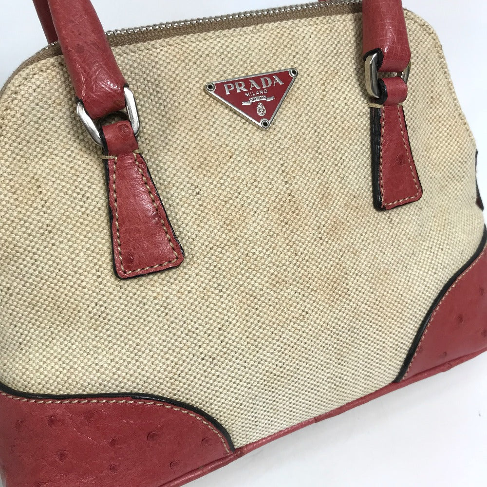 PRADA Handbag BN0115 canvas Beige typex red CANAPA+STRUZZ Mini bag Women Used Authentic