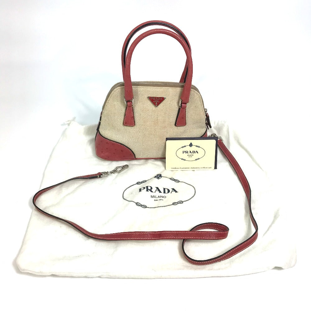PRADA Handbag BN0115 canvas Beige typex red CANAPA+STRUZZ Mini bag Women Used Authentic