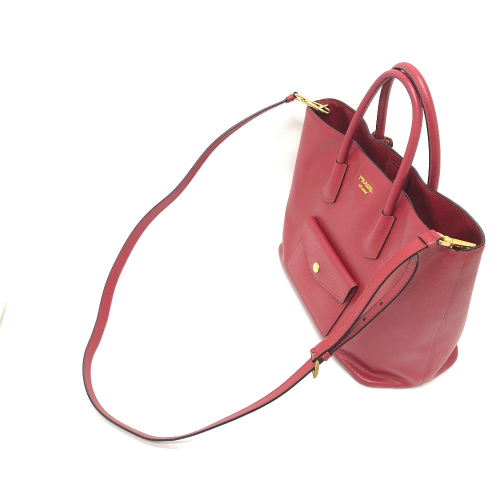 PRADA Handbag BN2729 Safiano leather Red Front pocket Women Secondhand Authentic
