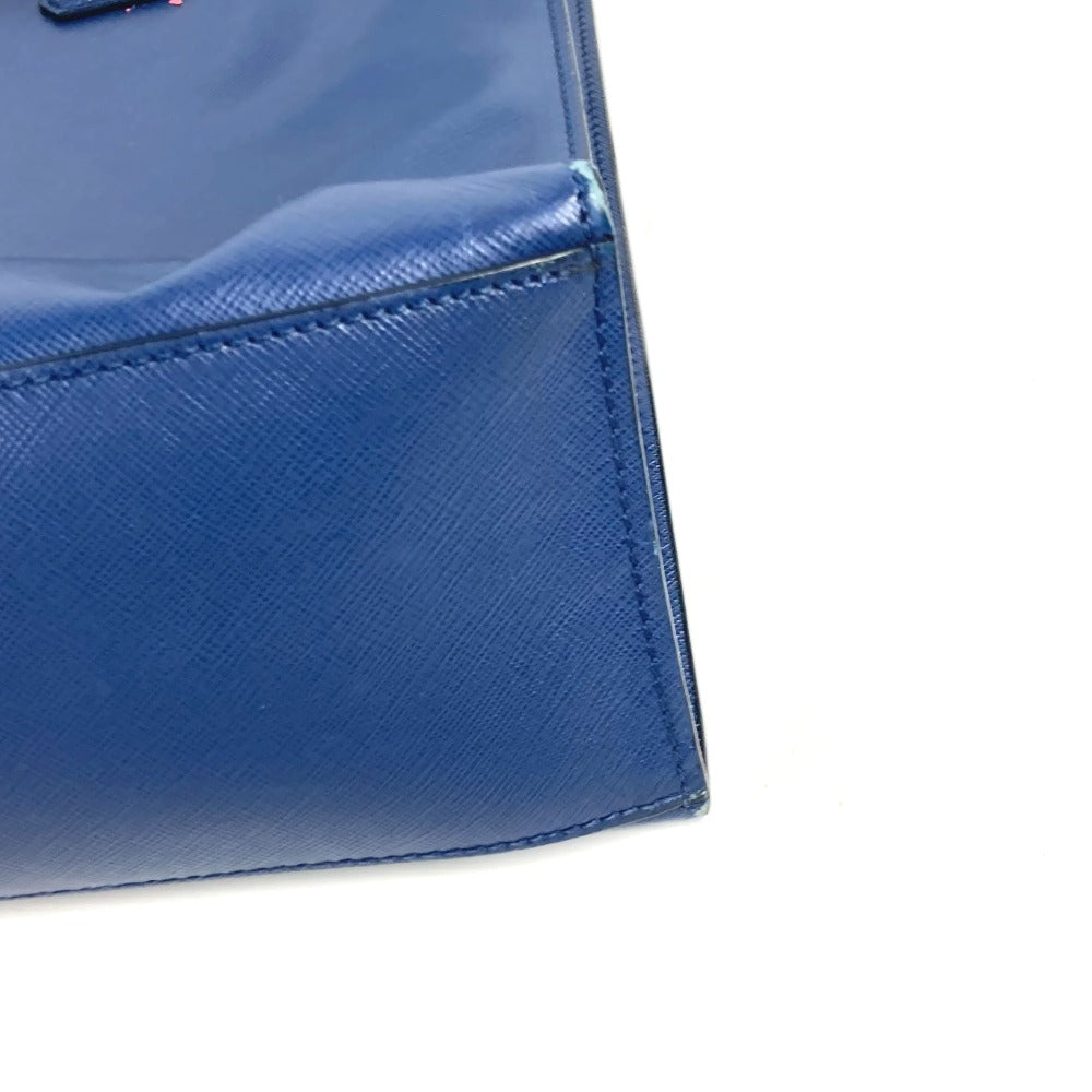 PRADA Tote Bag Safiano leather blue Bag Crossbody Shoulder Bag Triangle logo plate mens Used Authentic
