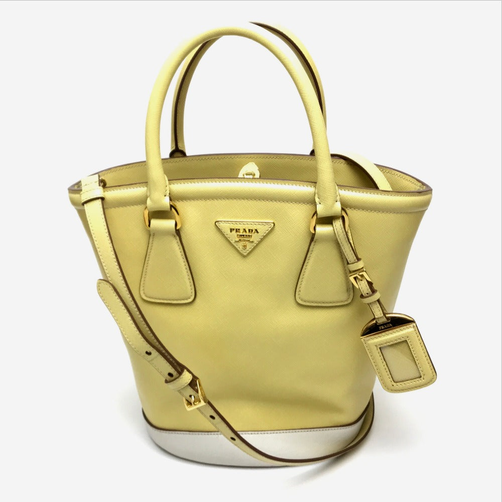 PRADA Shoulder Bag B2442B leather yellow Saffiano Lux Women Used Authentic