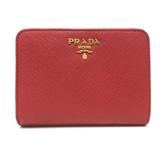 PRADA Folded wallet 1ML018 Safiano leather Red logo Women Used Authentic