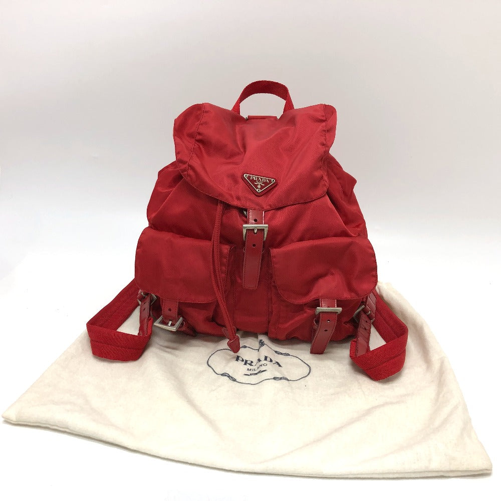 PRADA Backpack Nylon Red With logo Women Used Authentic