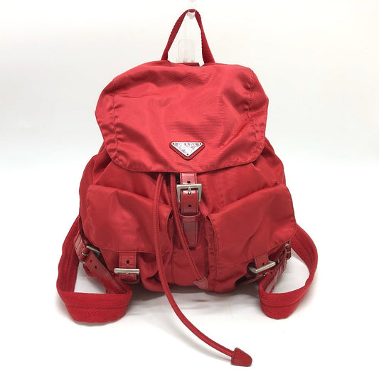 PRADA Backpack Nylon Red With logo Women Used Authentic