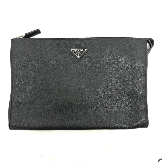 PRADA Clutch bag 2VN014 leather black triangle plate