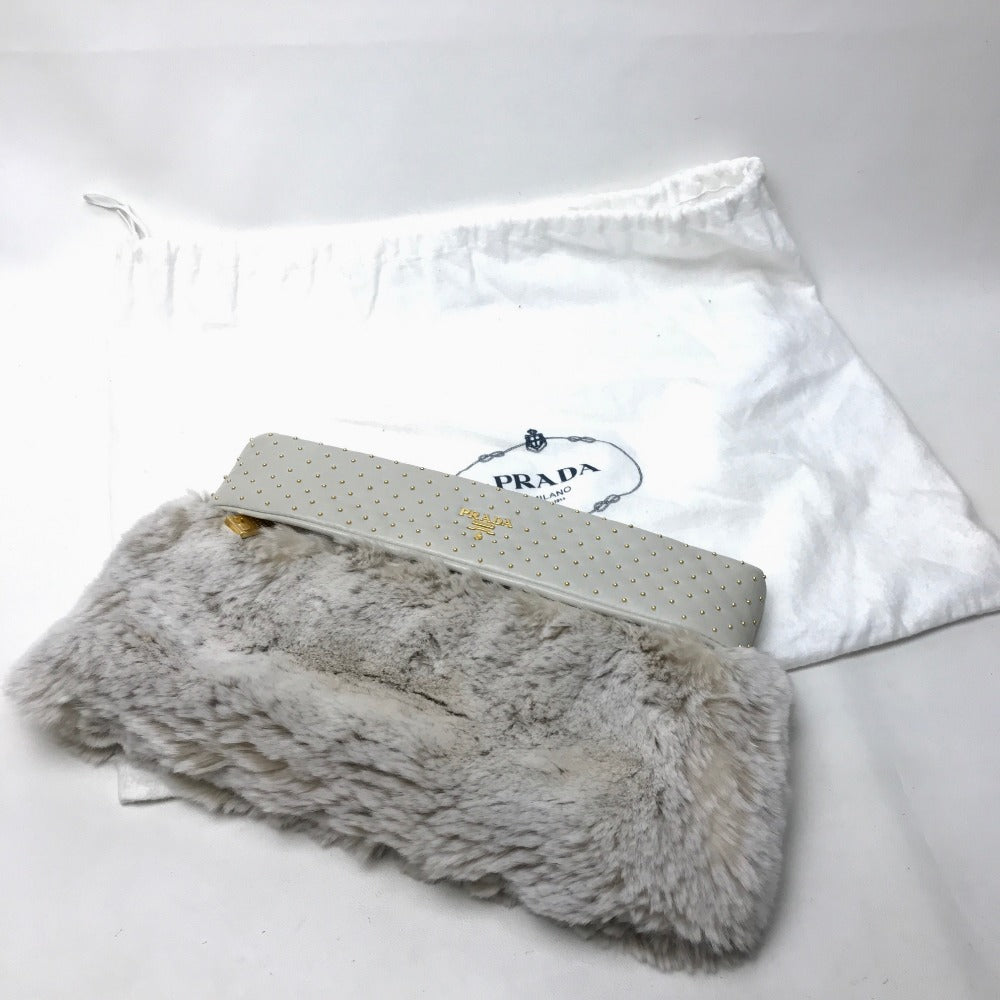 PRADA Clutch bag Fur / Leather off white Women Used Authentic