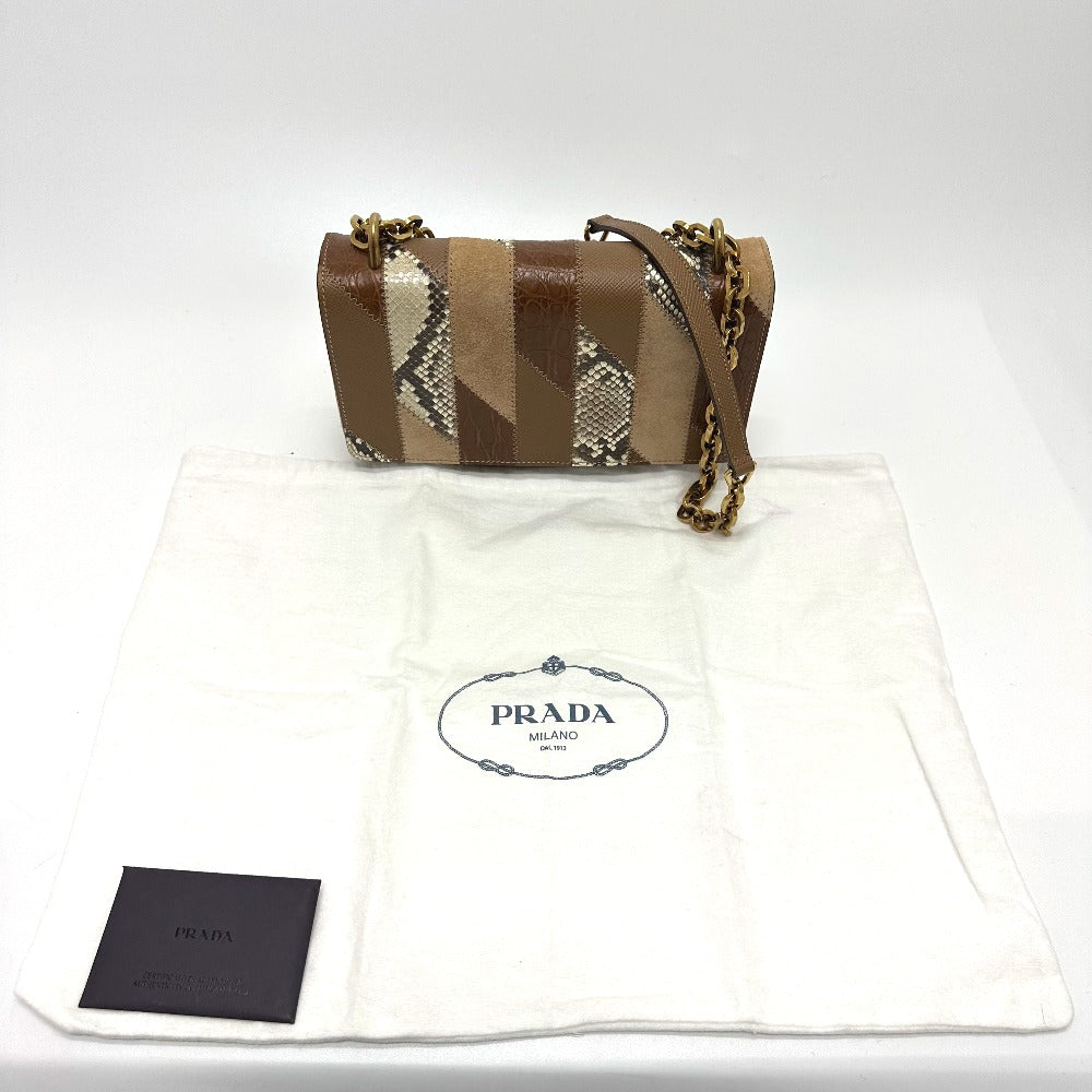 PRADA Shoulder Bag 1BD009 suede Brown logo