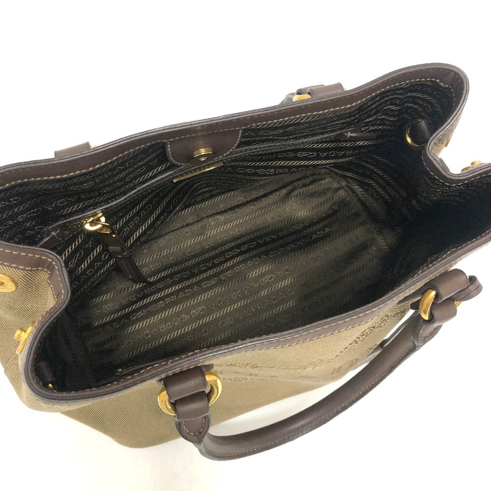 PRADA Handbag 1BA172 Nylon jacquard / leather khaki Logo jacquard Women Used Authentic
