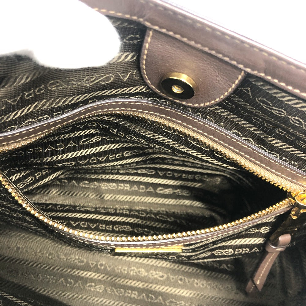 PRADA Handbag 1BA172 Nylon jacquard / leather khaki Logo jacquard Women Used Authentic