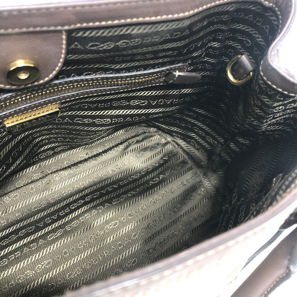 PRADA Handbag 1BA172 Nylon jacquard / leather khaki Logo jacquard Women Used Authentic