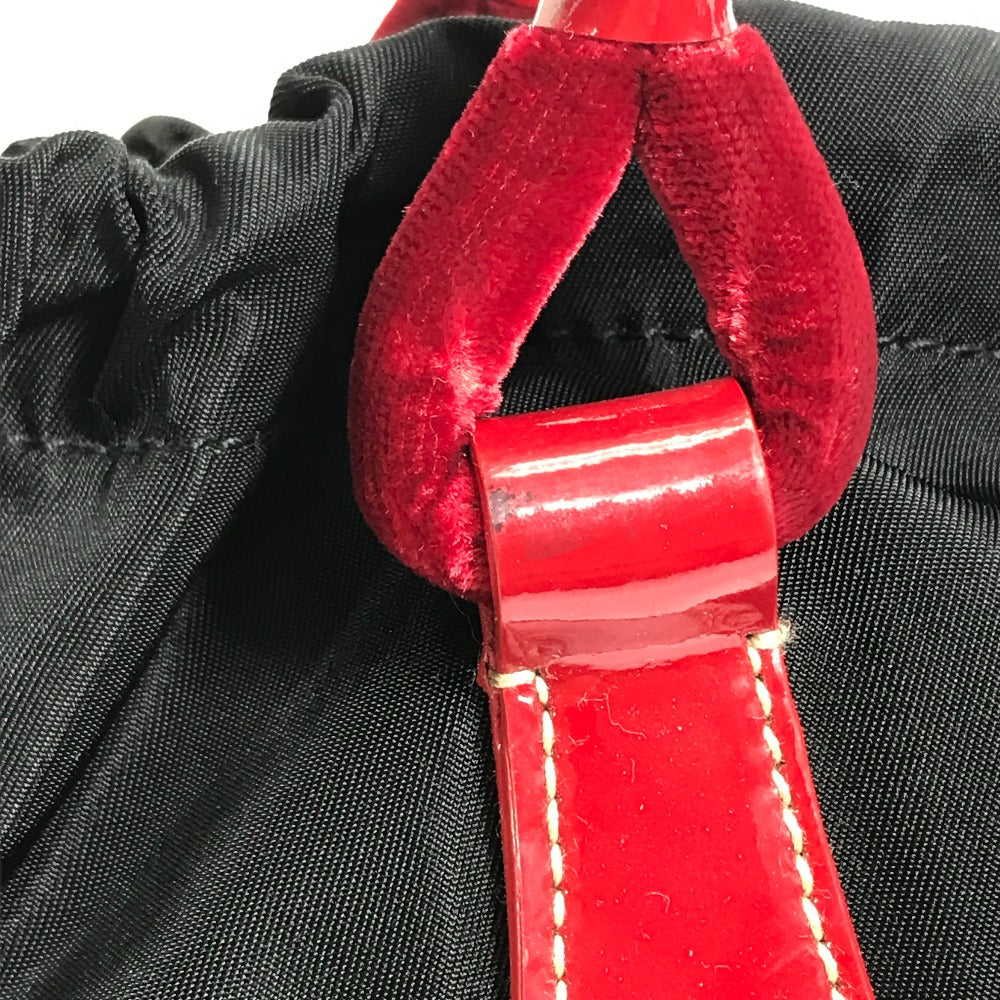 PRADA Handbag Patent leather, nylon, velour black By color logo drawstring bag triangle logo triangular logo plate Women Used Authentic