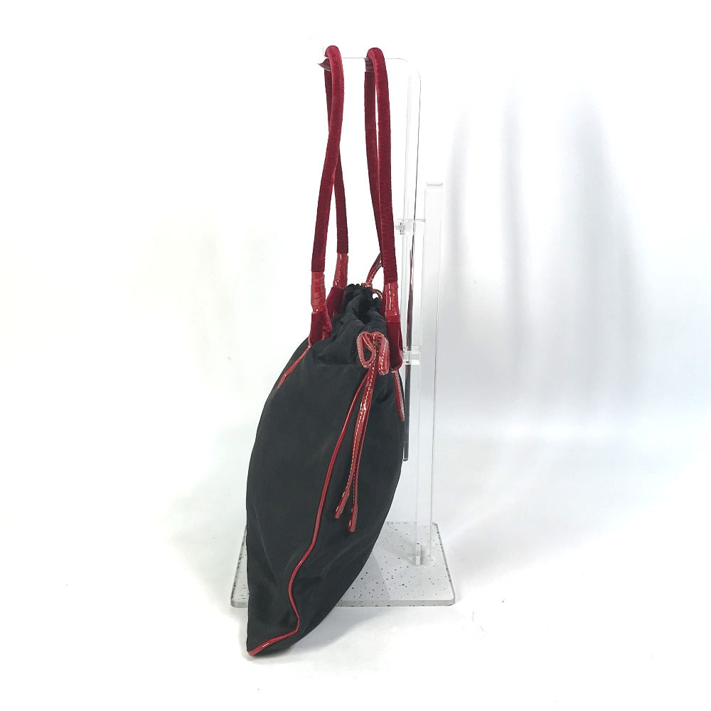 PRADA Handbag Patent leather, nylon, velour black By color logo drawstring bag triangle logo triangular logo plate Women Used Authentic