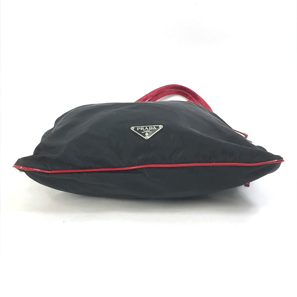PRADA Handbag Patent leather, nylon, velour black By color logo drawstring bag triangle logo triangular logo plate Women Used Authentic