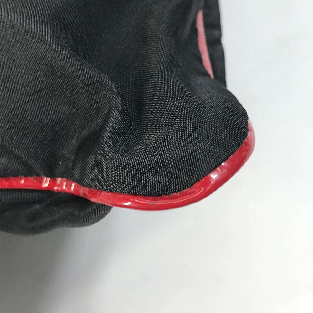 PRADA Handbag Patent leather, nylon, velour black By color logo drawstring bag triangle logo triangular logo plate Women Used Authentic