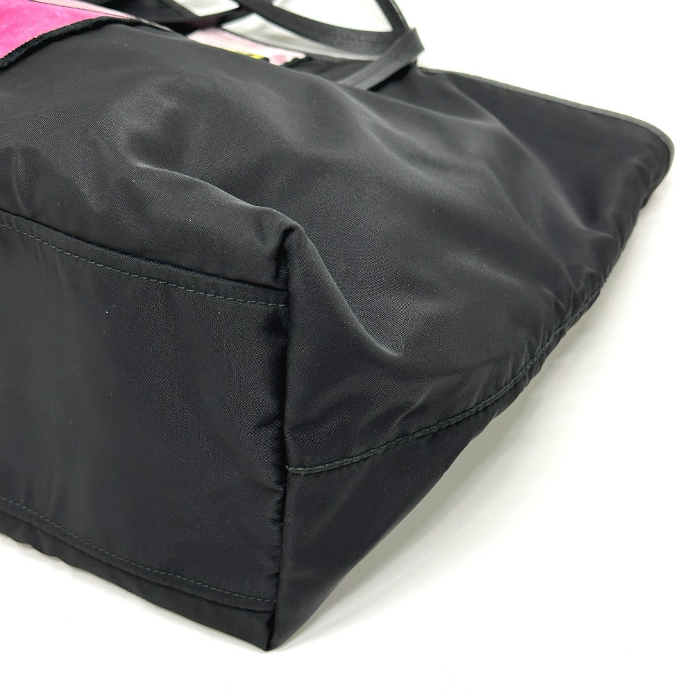 PRADA Tote Bag 1BG065 Nylon, Velour black Kaye trompe l'oeil Women Used Authentic