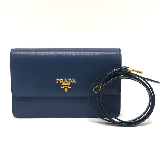 PRADA Shoulder Bag 1BP016 leather blue Bag logo wallet mini bag party bag