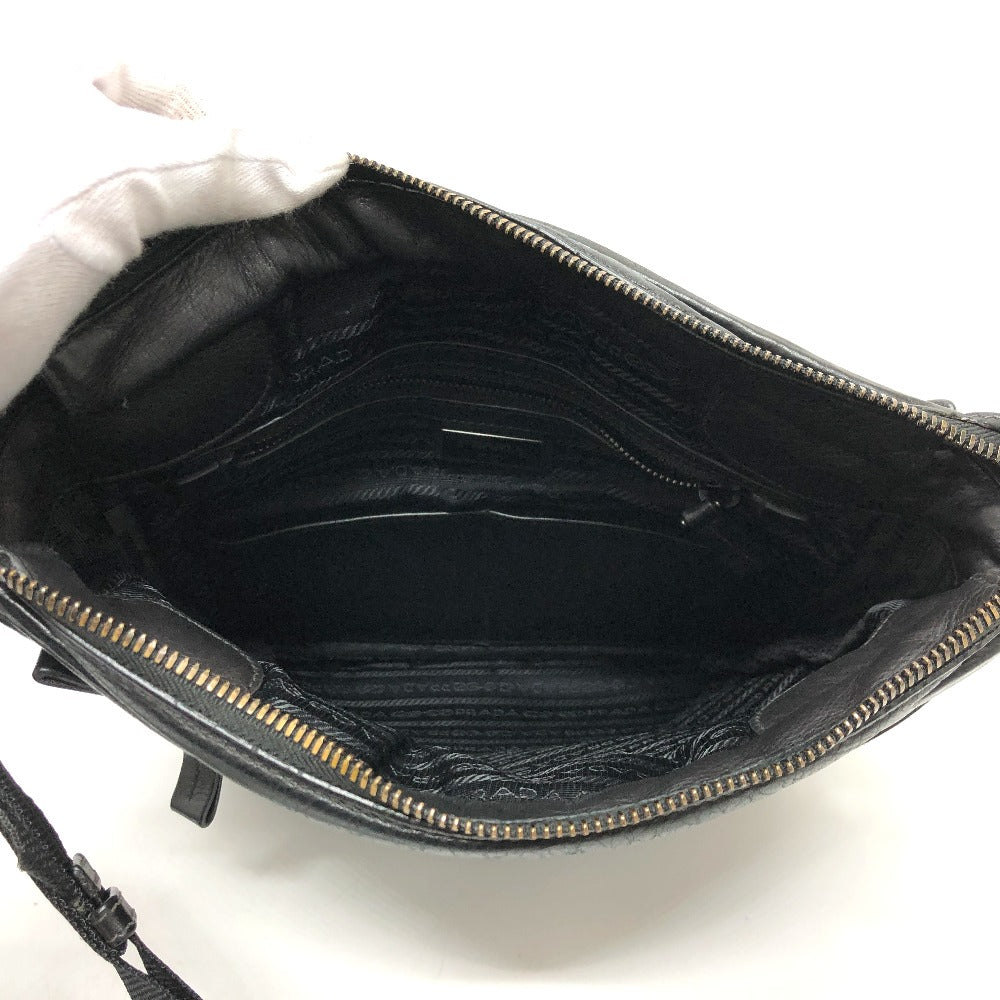 PRADA Shoulder Bag 2VH022 leather black Messenger mens Used Authentic