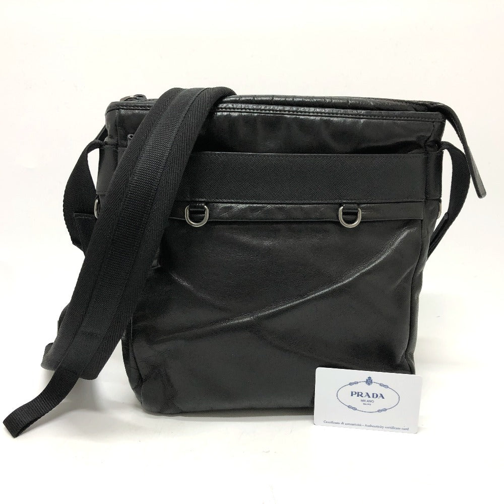 PRADA Shoulder Bag 2VH022 leather black Messenger mens Used Authentic