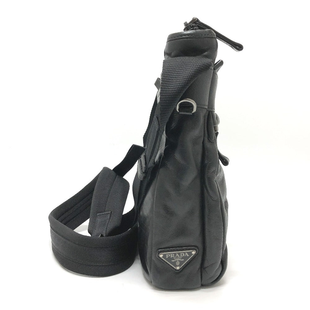 PRADA Shoulder Bag 2VH022 leather black Messenger mens Used Authentic
