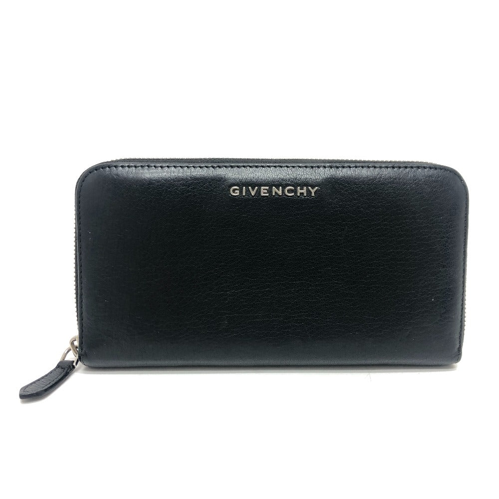 GIVENCHY Long Wallet Purse leather black Front logo mens Used Authentic