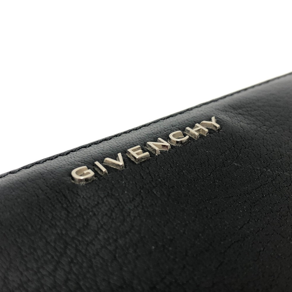 GIVENCHY Long Wallet Purse leather black Front logo mens Used Authentic