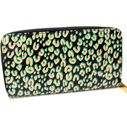 LOUIS VUITTON Long Wallet Purse M91475 Patent leather black Vernis Leopard Zippy wallet Women Used Authentic