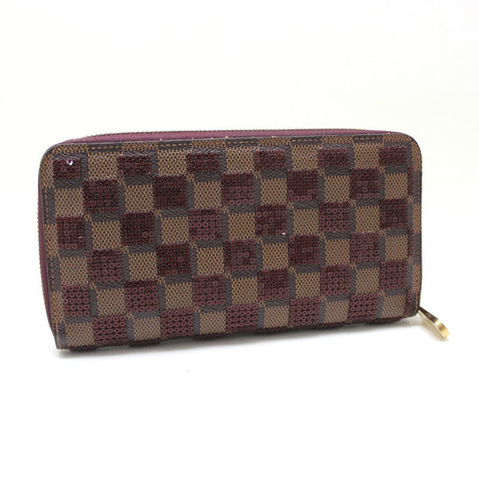 LOUIS VUITTON Long Wallet Purse N63174 Damier Canvas / Sequin Rouge Damier Payette Zippy wallet Women Used Authentic