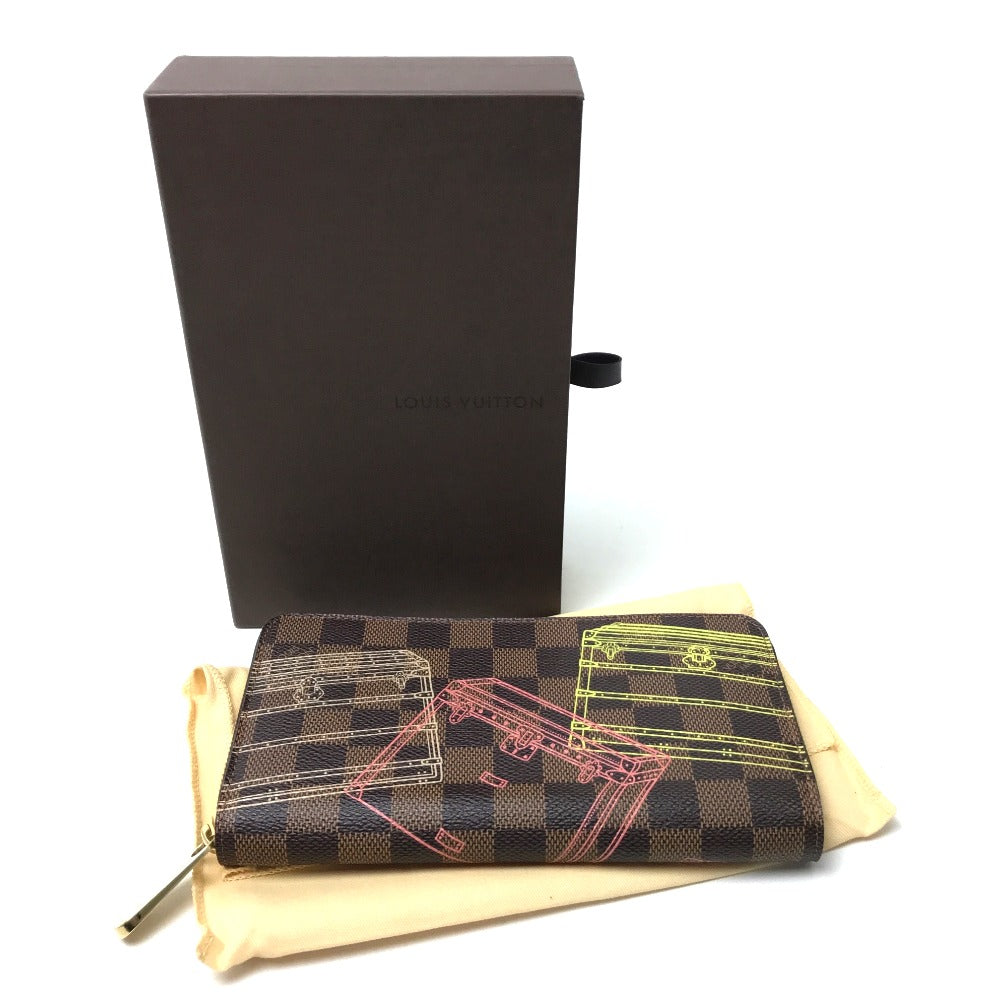 LOUIS VUITTON Long Wallet Purse N63026 Damier canvas Brown Damier Trunk Zippy wallet Women Used Authentic