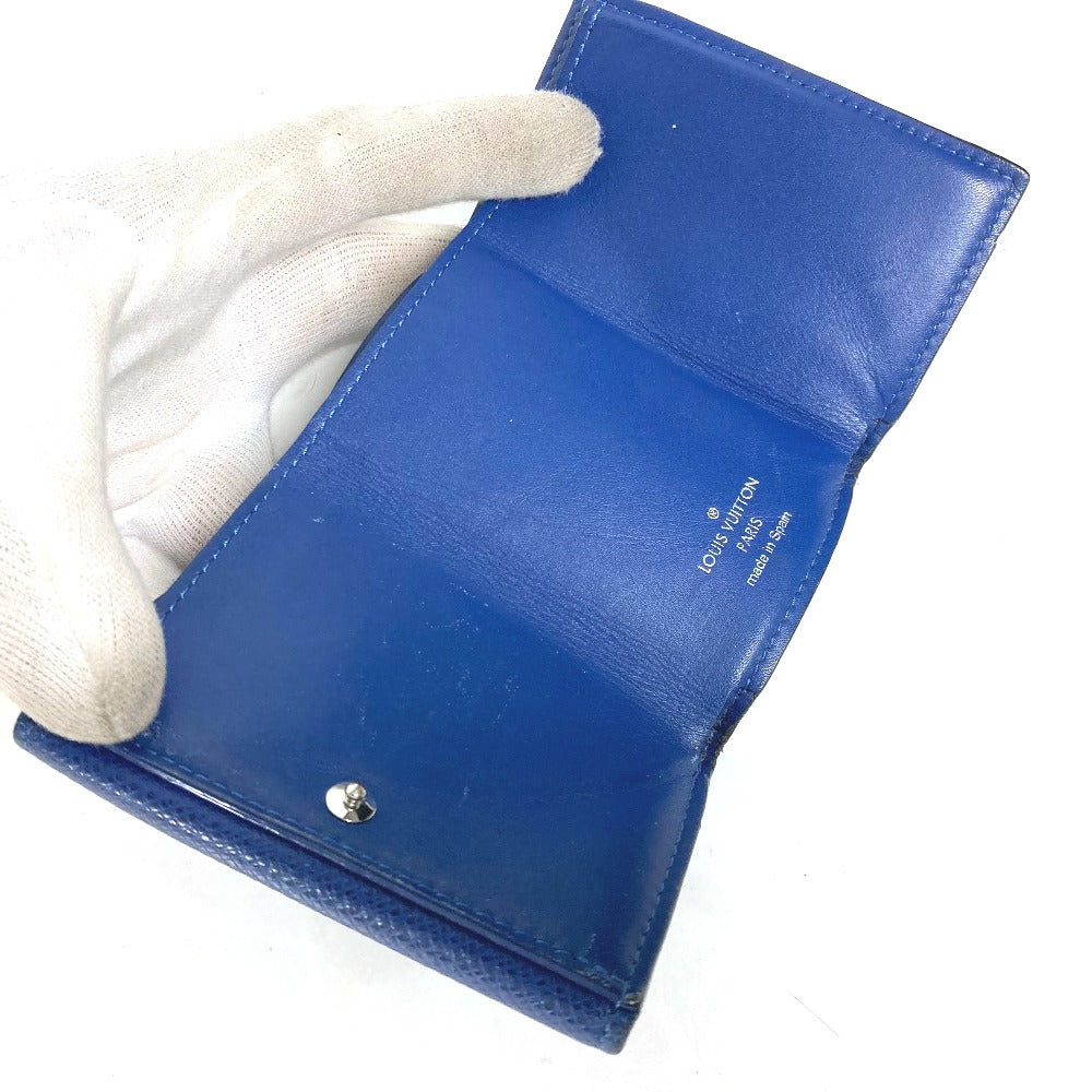 LOUIS VUITTON Trifold wallet M67620 Taiga Leather, Monogram Canvas blue Taigalama Discovery Compact Wallet mens Used Authentic