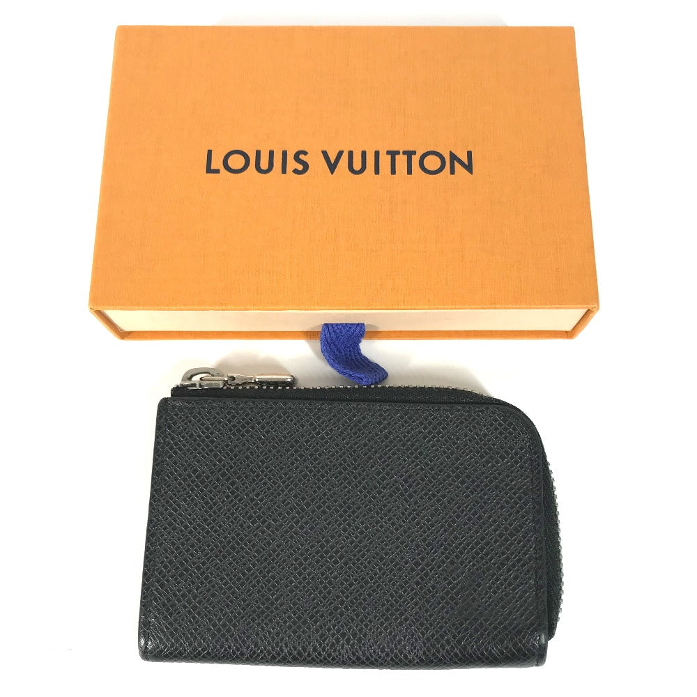 LOUIS VUITTON Coin case M63375 Taiga Leather black Taiga Porto Monnaie Jour mens Used Authentic