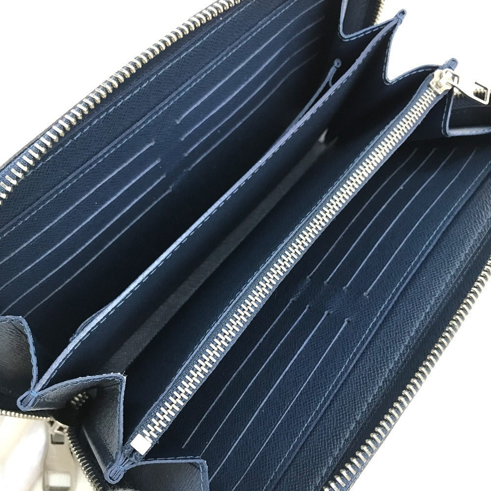 LOUIS VUITTON Long Wallet Purse M42098 Taiga Leather Blue type Taiga Zippy XL mens Used Authentic