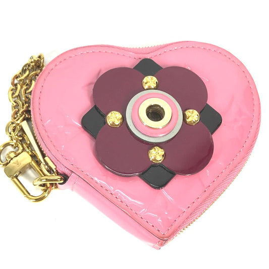 LOUIS VUITTON Coin case M90496  Monogram Vernis pink Monogram Vernis Porto Monecourt Heart Women Used Authentic
