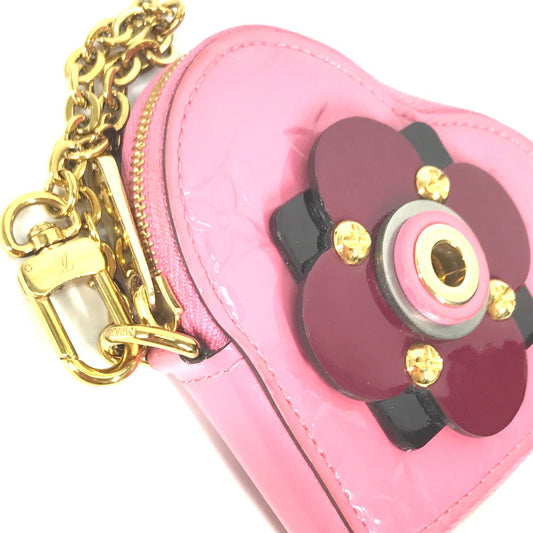 LOUIS VUITTON Coin case M90496  Monogram Vernis pink Monogram Vernis Porto Monecourt Heart Women Used Authentic