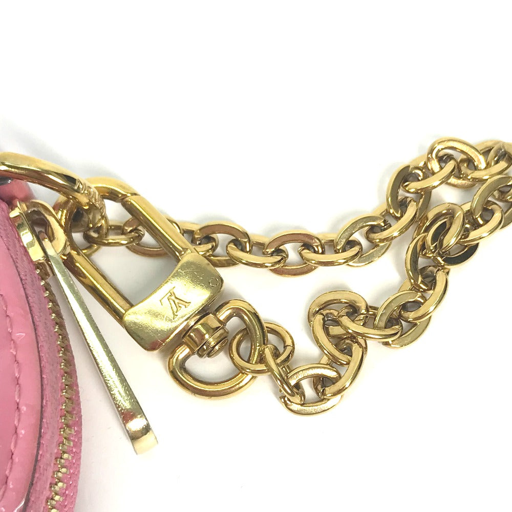 LOUIS VUITTON Coin case M90496 Monogram Vernis pink Monogram Vernis Porto Monecourt Heart Women Used Authentic