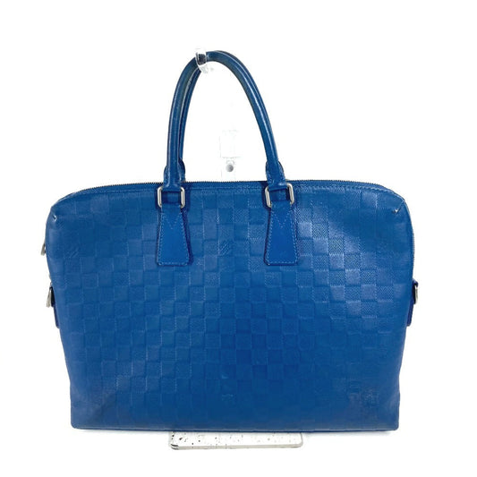 LOUIS VUITTON Business bag N41328 Damier Anfini Leather blue Damier Anfini Porto de Cumanjour PDJ mens Used Authentic
