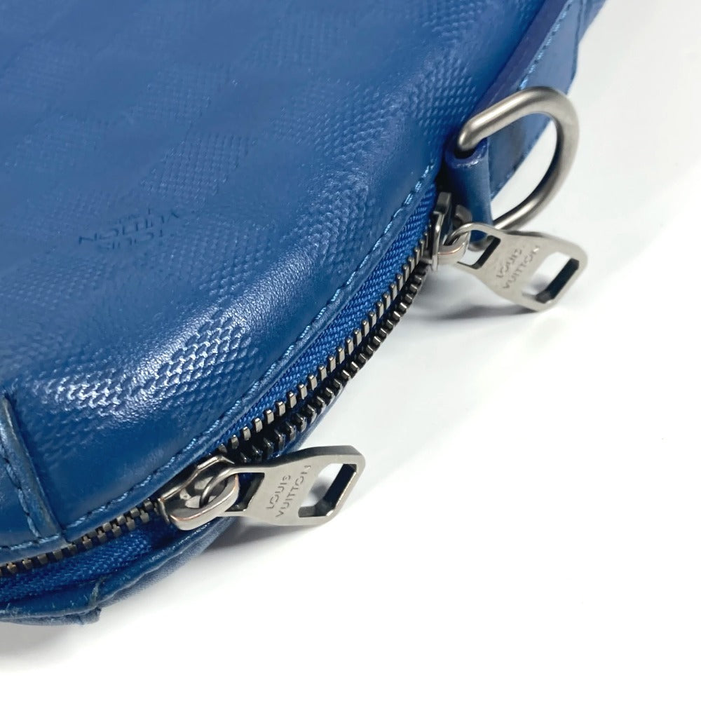 LOUIS VUITTON Business bag N41328 Damier Anfini Leather blue Damier Anfini Porto de Cumanjour PDJ mens Used Authentic