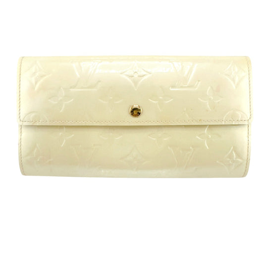 LOUIS VUITTON Long Wallet Purse M91382 Monogram Vernis Cream white Zippered wallet Vernis Pochette Portomonnaie Credit Perle Women Used Authentic
