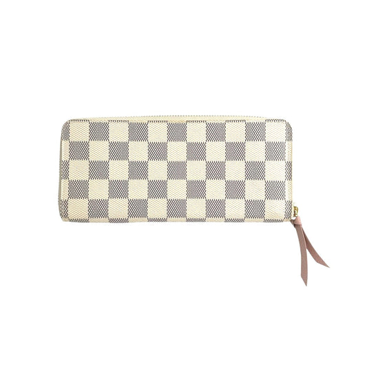 LOUIS VUITTON Long Wallet Purse N61264 Damier Azur Canvas Two-tone (gray) Portefeuille Clemence Damier Azur Zip Around Women(Unisex) Used Authentic